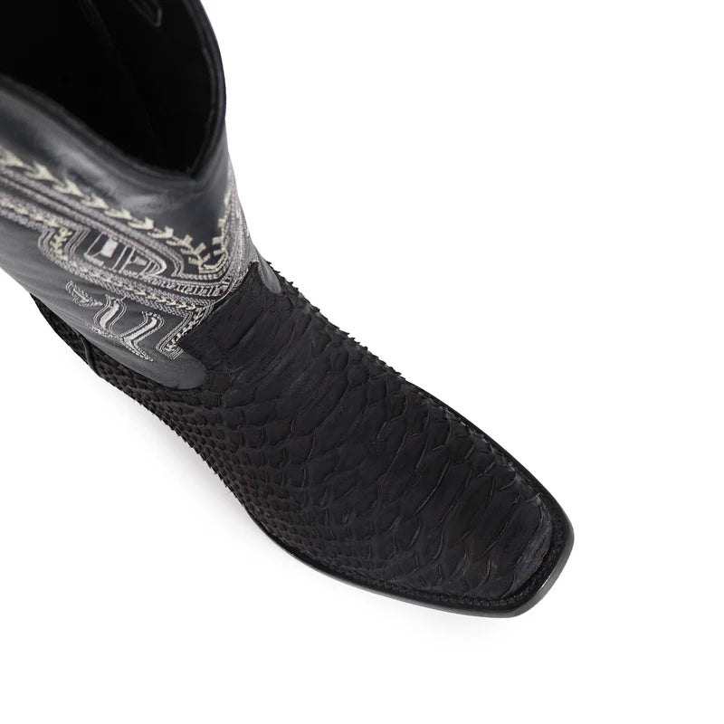 Bota Vaquera Dubái Pitón Nobuck Negro