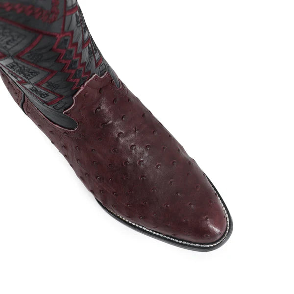 Bota Vaquera Oval Avestruz Vino