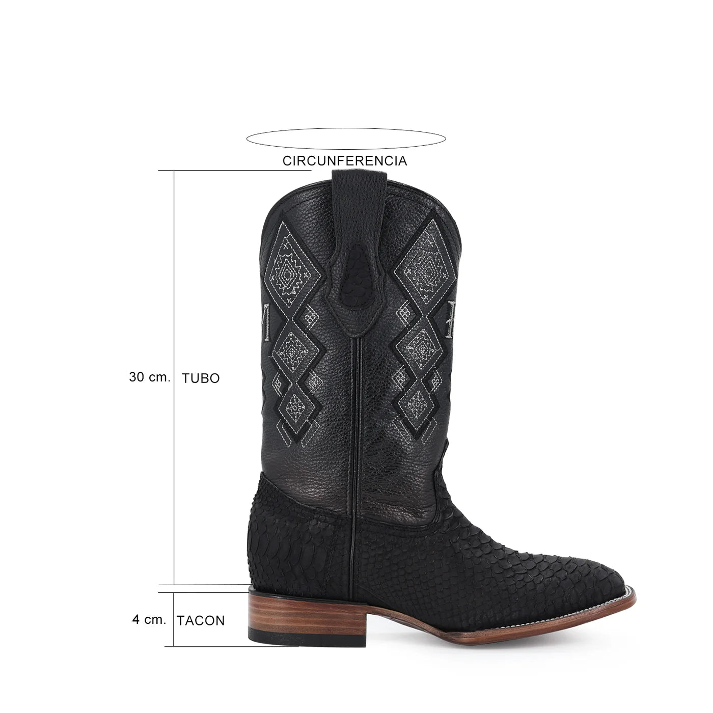 Bota Vaquera Bulldog Pitón Nobuck Negro