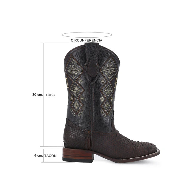 Bota Vaquera Bulldog Pitón Nobuck Cafe