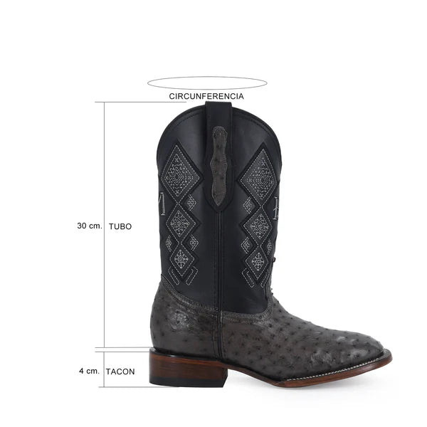 Bota Vaquera Bulldog Avestruz Gris