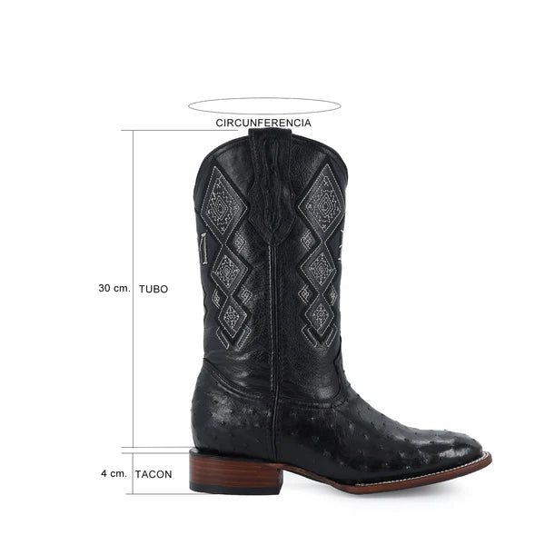 Bota Vaquera Bulldog Avestruz Negro