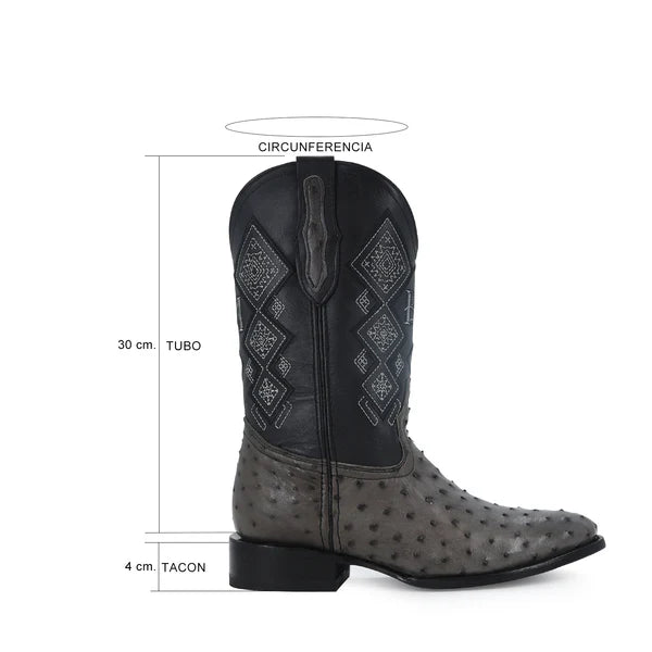 Bota Vaquera Oval Avestruz Gris