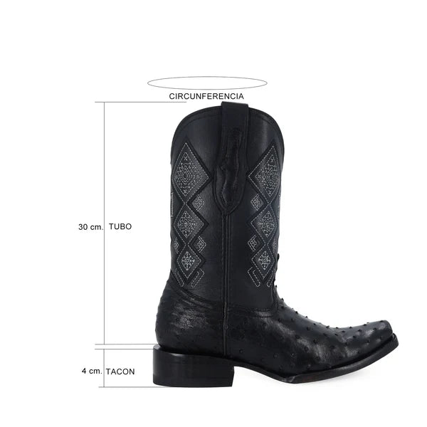 Bota Vaquera Dubai Avestruz Negro