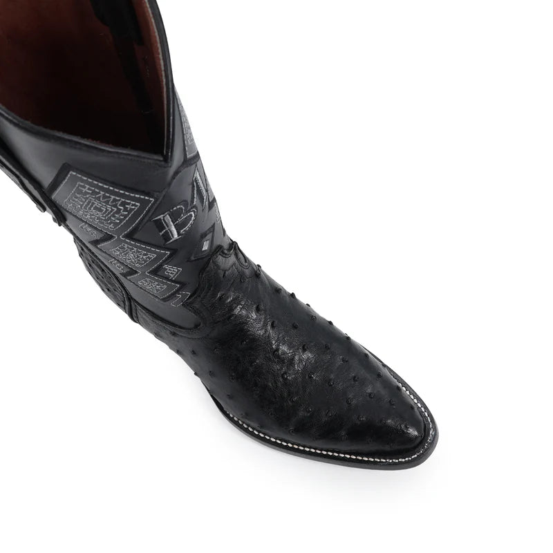 Bota Vaquera Oval Avestruz Negro