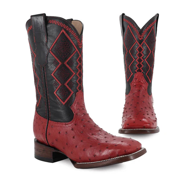 Bota Vaquera Bulldog Avestruz Rojo