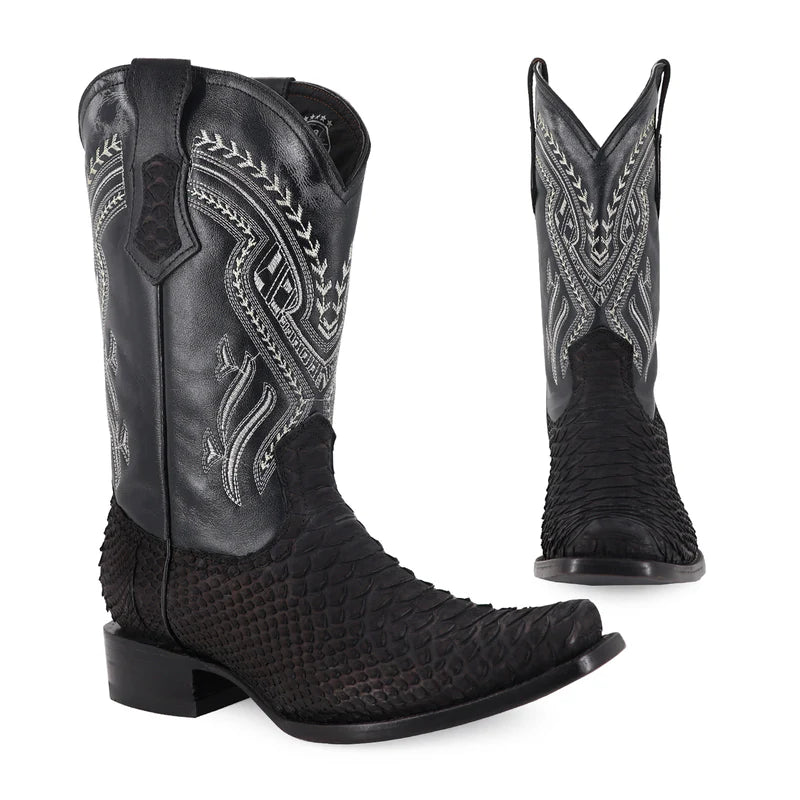 Bota Vaquera Dubái Pitón Nobuck Negro