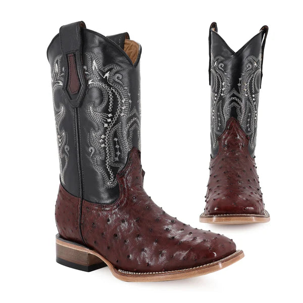 Bota Vaquera Bulldog Avestruz Vino