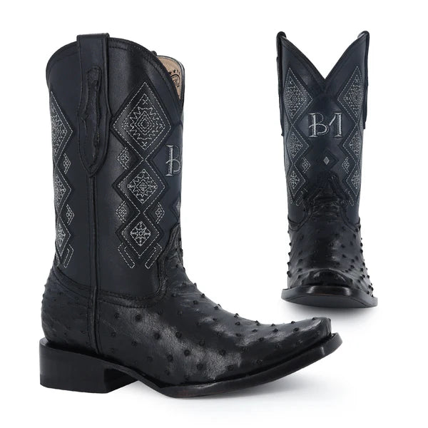 Bota Vaquera Dubai Avestruz Negro