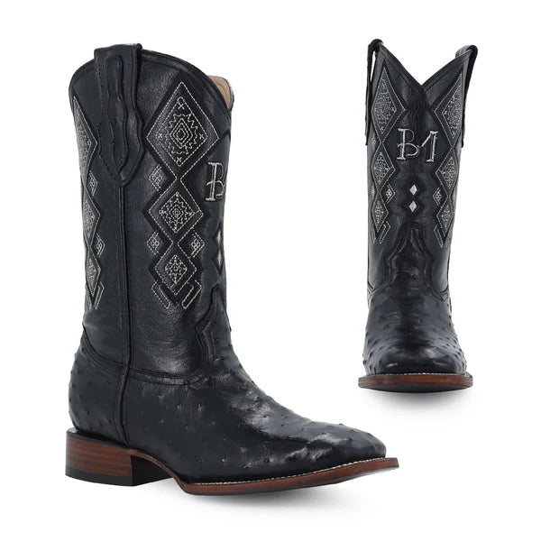 Bota Vaquera Bulldog Avestruz Negro