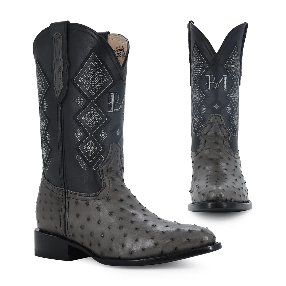 Bota Vaquera Oval Avestruz Gris