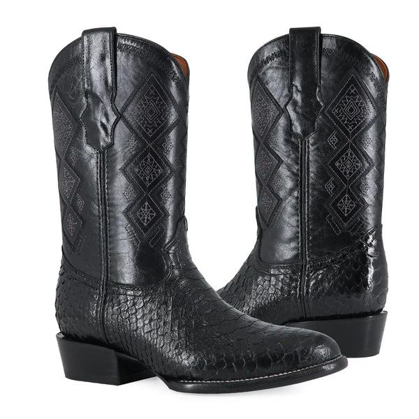 Bota Vaquera Oval Pitón Negro