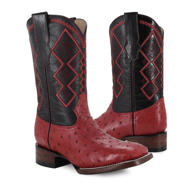 Bota Vaquera Bulldog Avestruz Rojo