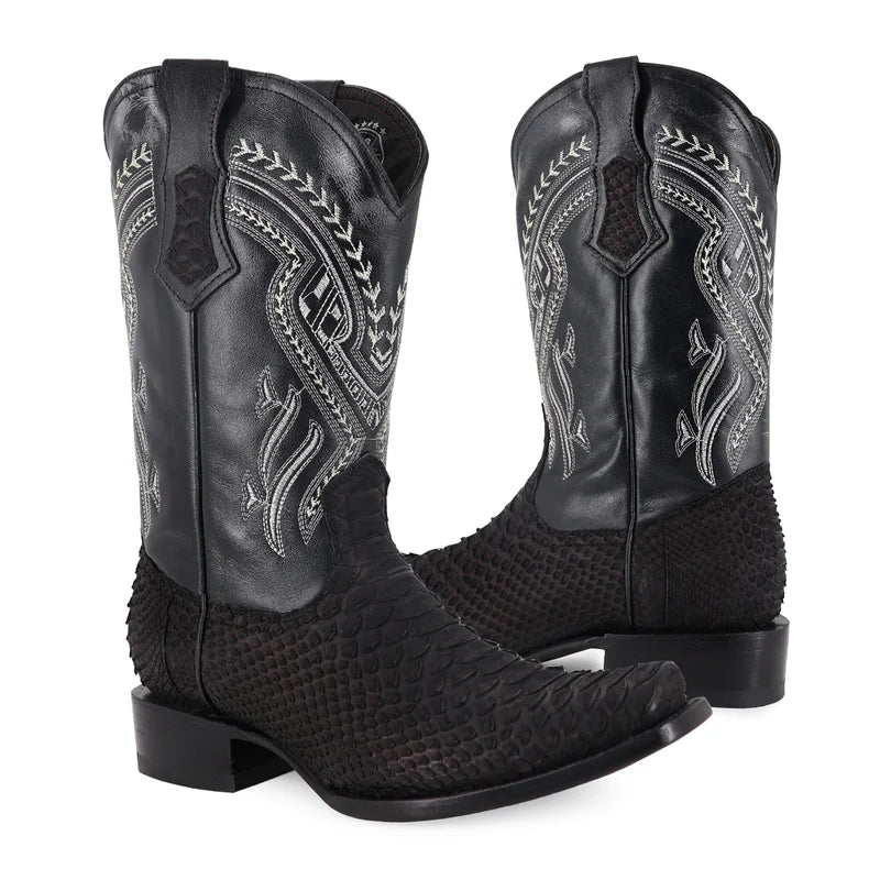 Bota Vaquera Dubái Pitón Nobuck Negro