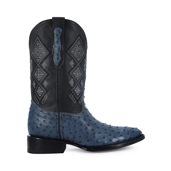 Bota Vaquera Oval Avestruz Azul mezclilla