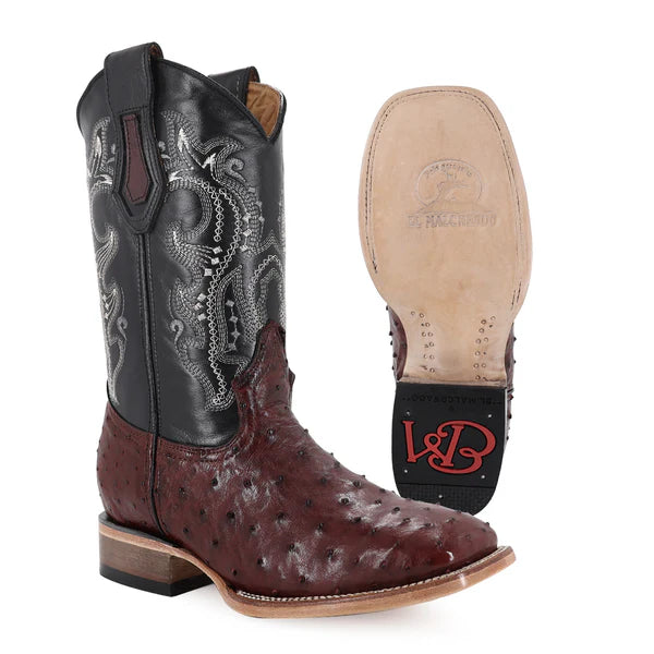 Bota Vaquera Bulldog Avestruz Vino