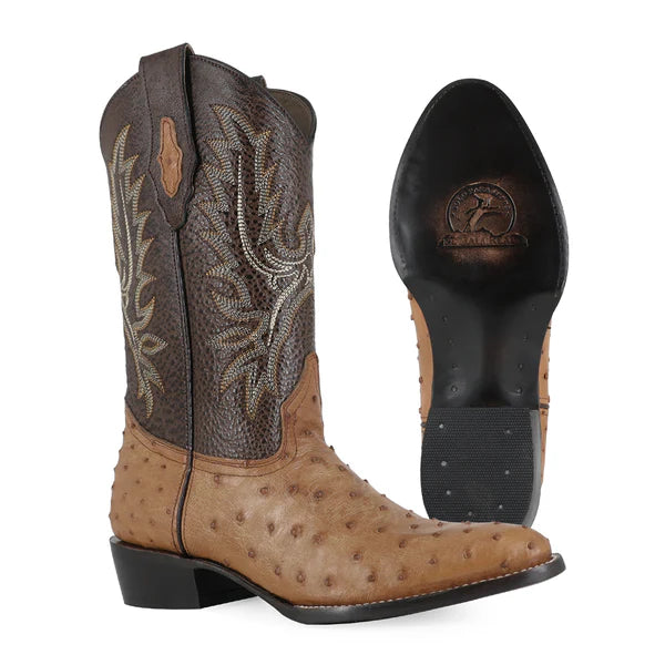 Bota Vaquera Oval Avestruz Coñac
