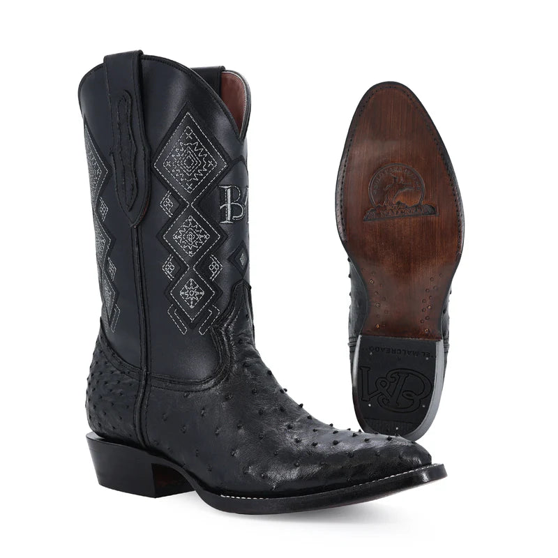 Bota Vaquera Oval Avestruz Negro