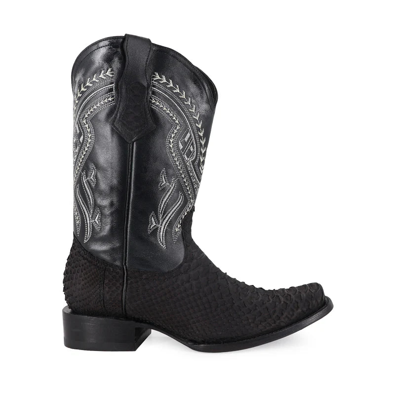 Bota Vaquera Dubái Pitón Nobuck Negro
