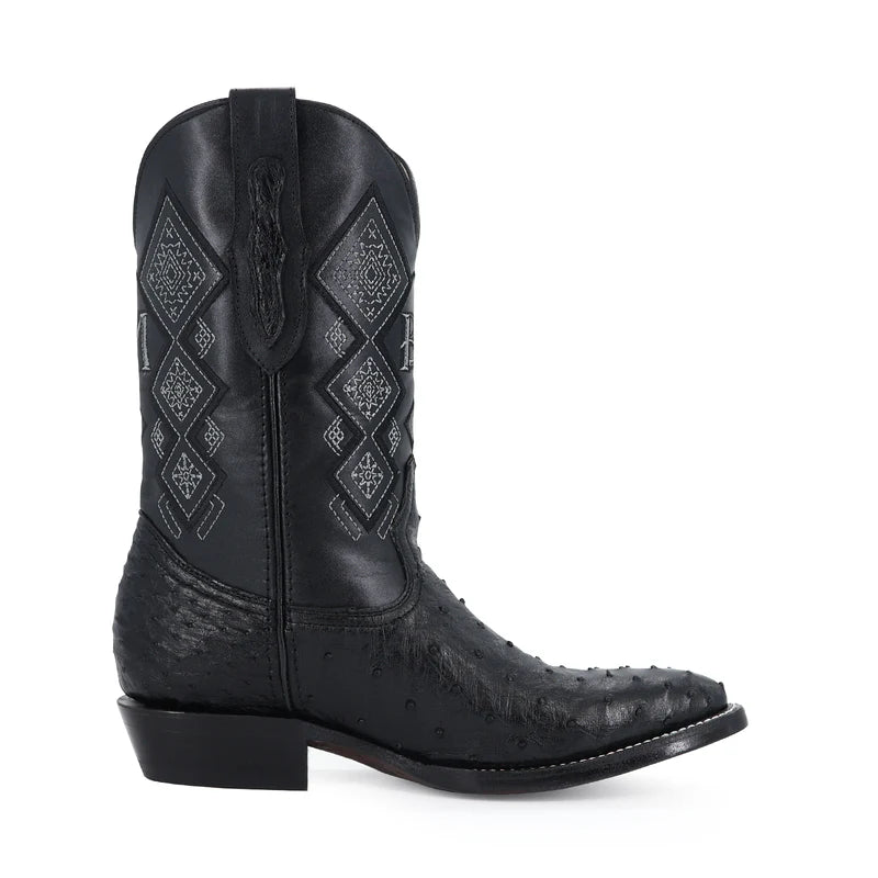 Bota Vaquera Oval Avestruz Negro