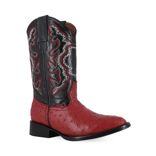 Bota Vaquera Oval Avestruz Rojo
