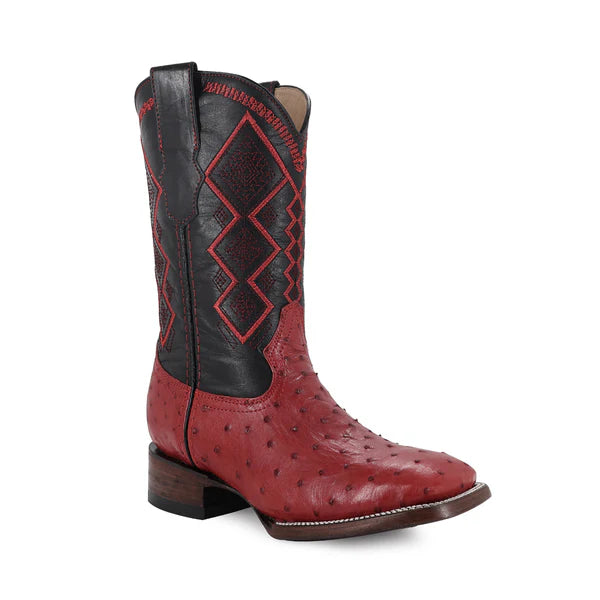 Bota Vaquera Bulldog Avestruz Rojo