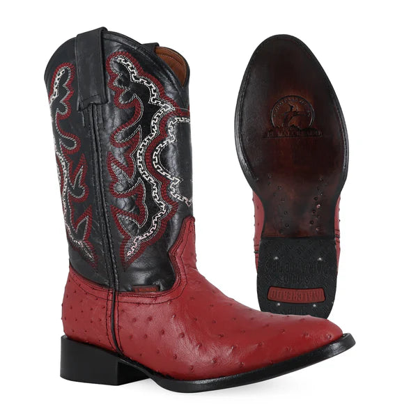 Bota Vaquera Oval Avestruz Rojo