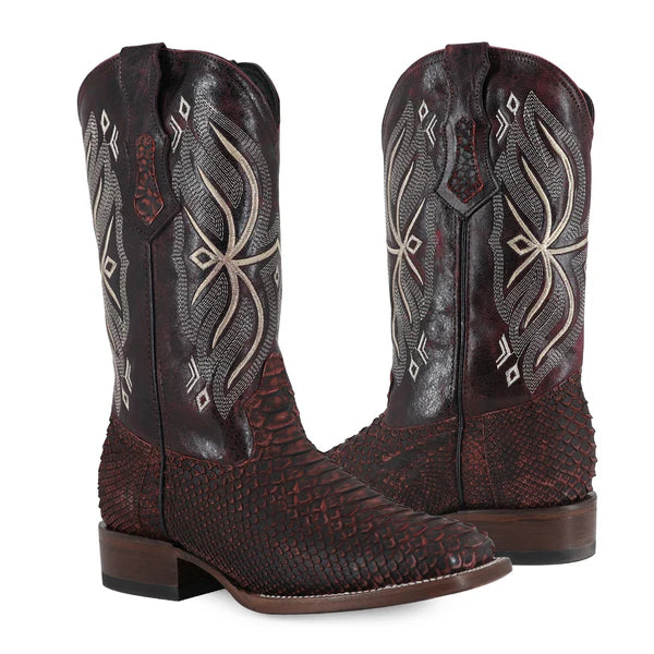 Bota Vaquera Bulldog Pitón Nobuck Black Cherry